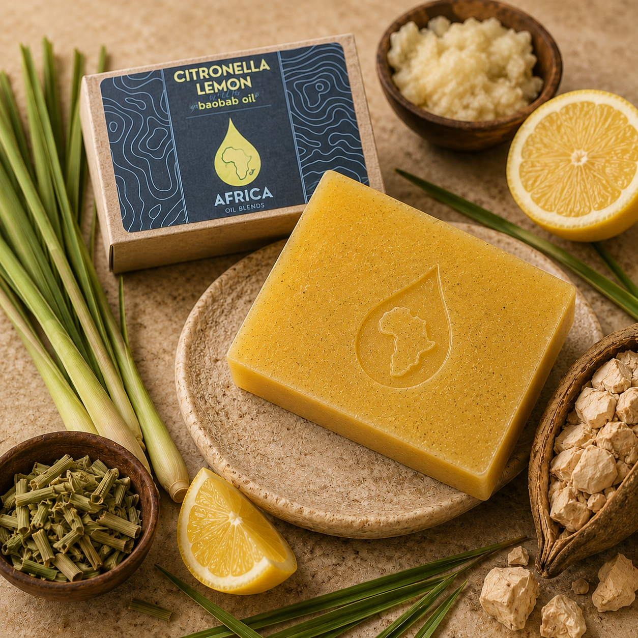 Citronella & Lemon soap with raw ingredients