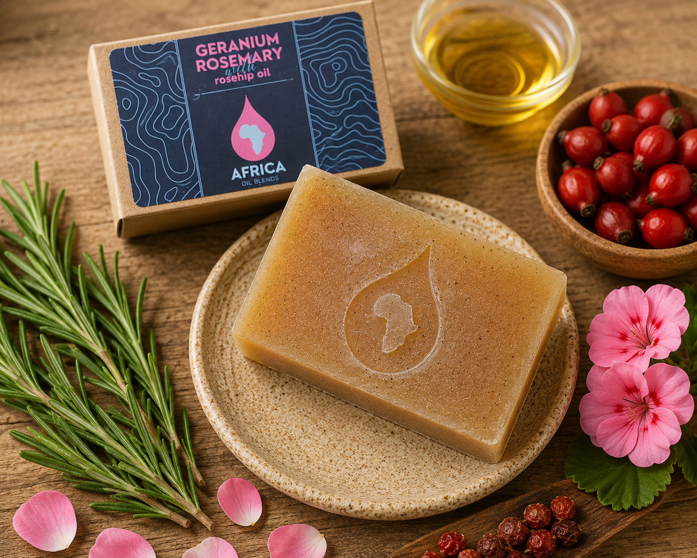 Geranium & Rosemary soap with raw materials